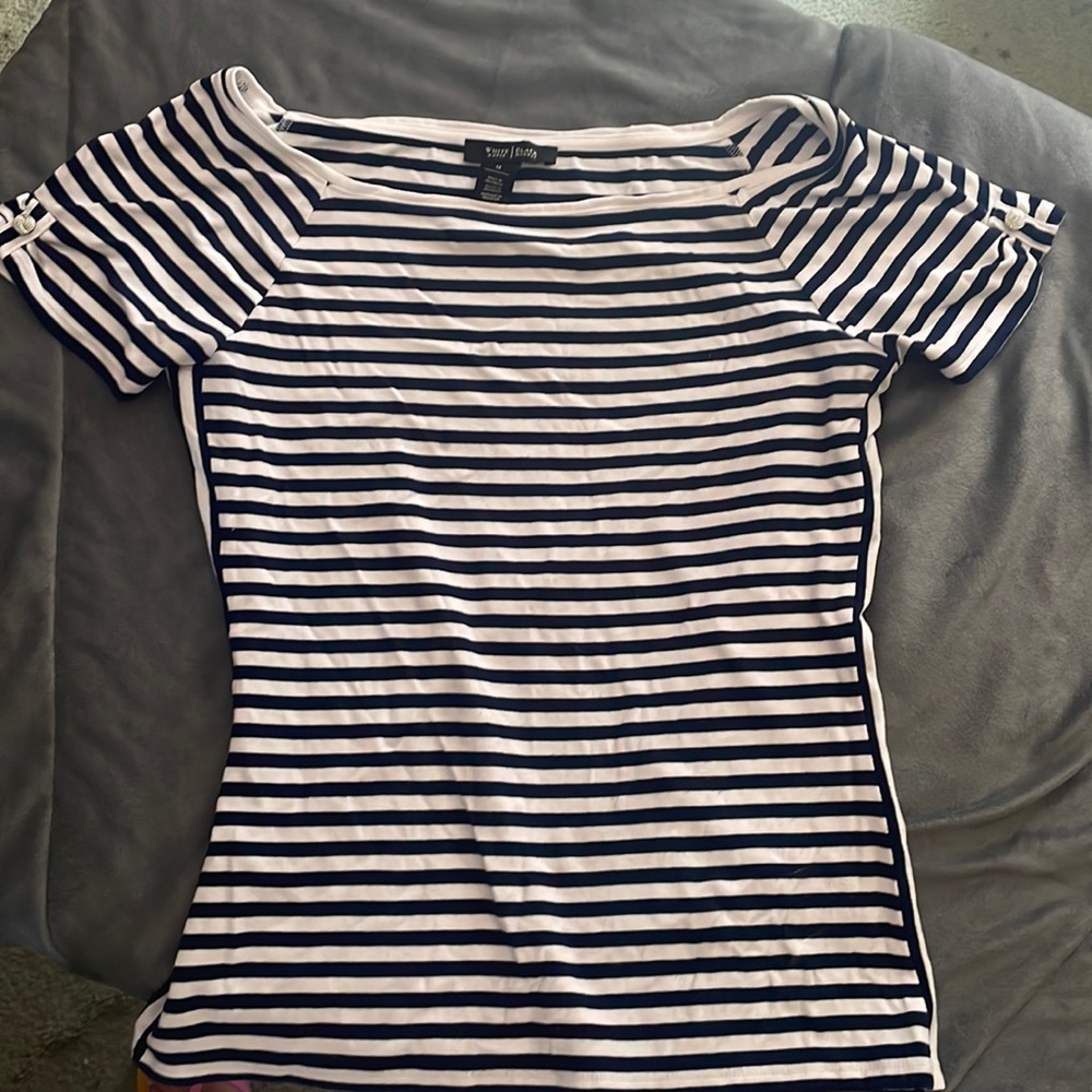 White House Black Market navy/white striped top